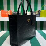 Prada Large Leather Prada Symbole Bag With Topstitching 1BA377 Black